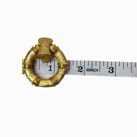 Napier Bamboo Door Knocker Necklace Earrings Set Brushed Gold Tone Signed - Picture 16 of 16